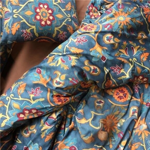 NEW Anthro Blue Damask Boho Queen King Egyptian Cotton Bedding Duvet & Sham Set - Picture 3 of 9